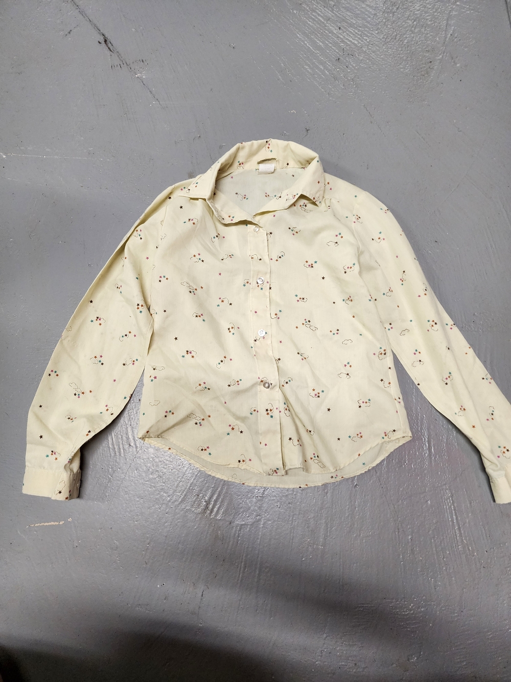 Kids Cream Button-Down Shirt with Tiny Multicolor Star Sky Print